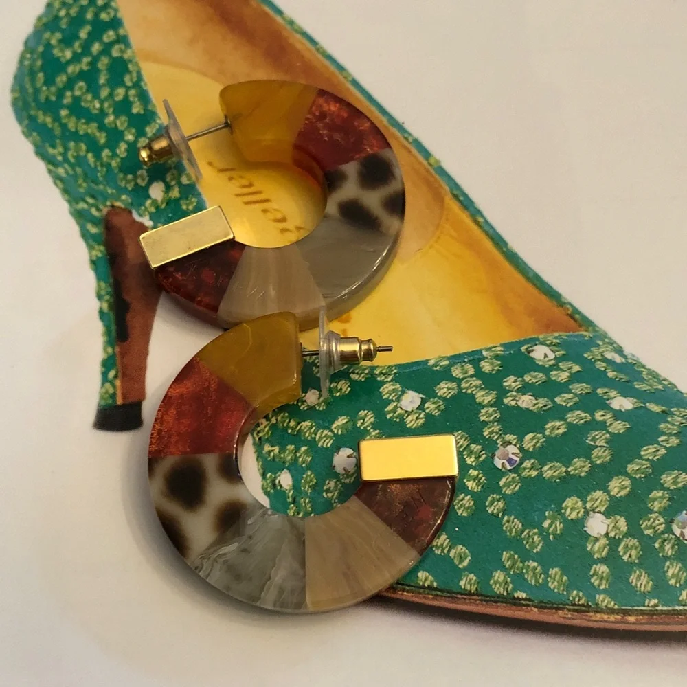 J. Crew Multicolor Resin Hoop Earrings with Gold Studs - Picture 6 of 6